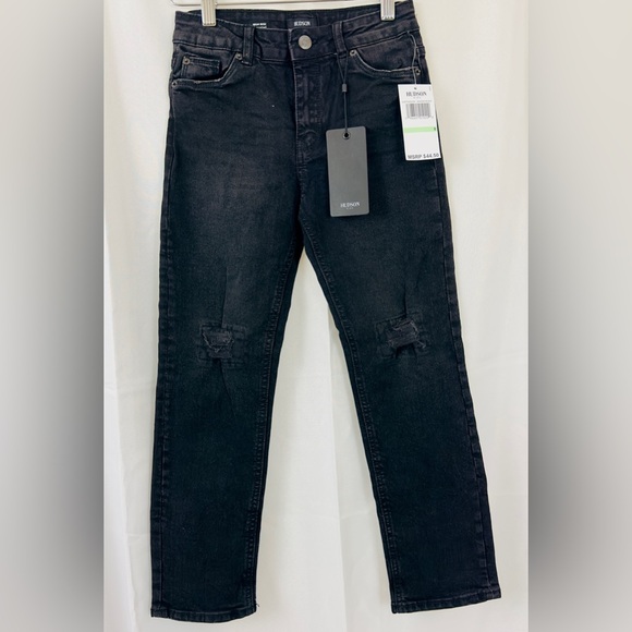 Hudson Kids Washed Black High Rise Straight Jeans Non Wear-Thru Distressing NWT - Picture 1 of 13